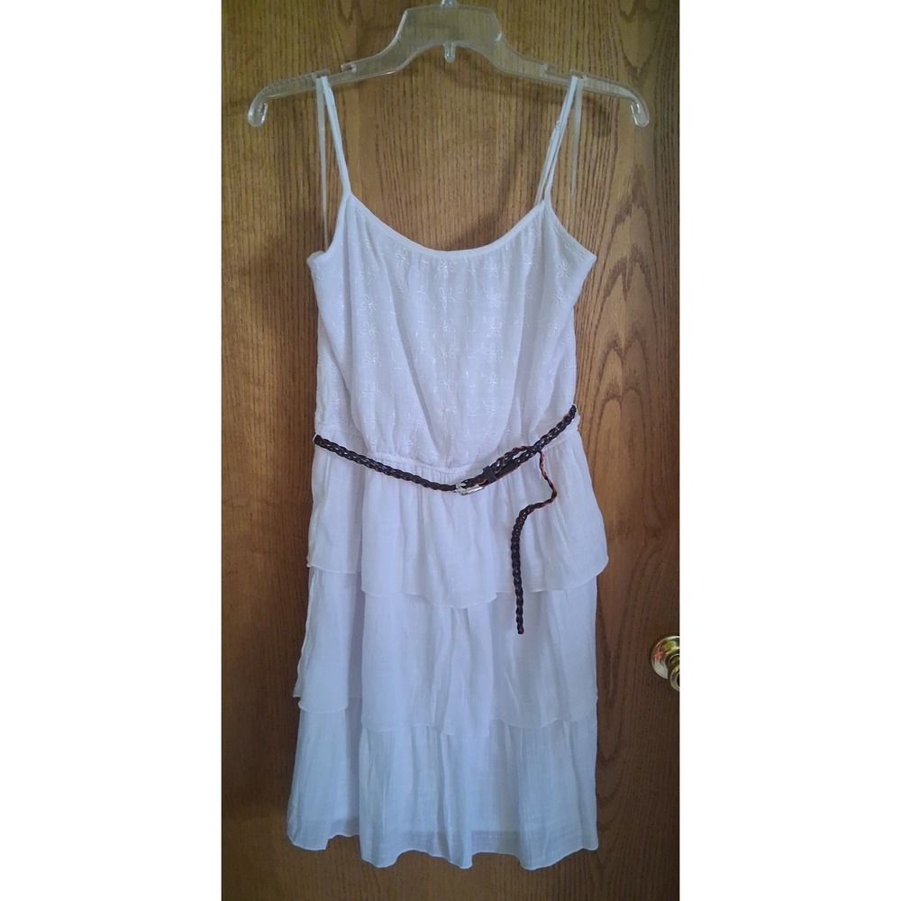 Maurices Sz L White Tiered Embroidered Sundress Lined Dress Excellent!